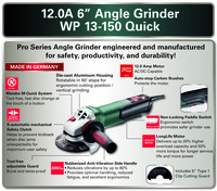 PTM-G603633420 6" Angle Grinder - 10,000 RPM - 12.0 Amps - w/ Non-Locking Paddle